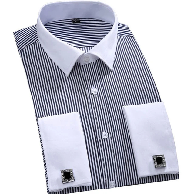 גברים צרפתים שרוול שמלת חולצה שרוול ארוך רשמיות עסקים כפתורים זכר חולצות רגיל מתאים חפתים חולצה בתוספת גודל 6XL